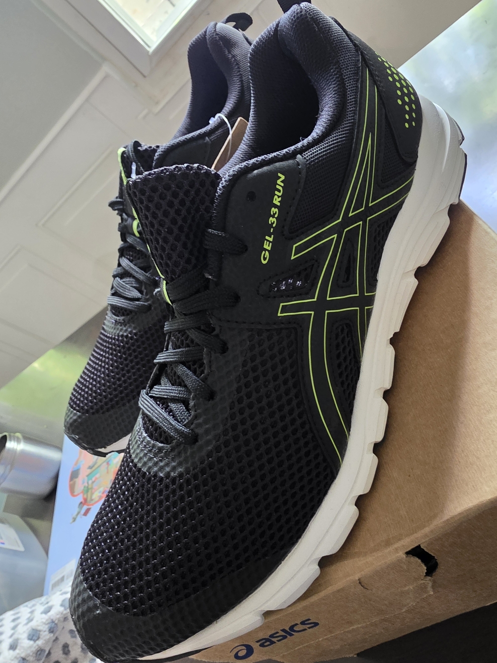 ASICS GEL-33 RUN Men's Black Neon Green Running Shoes